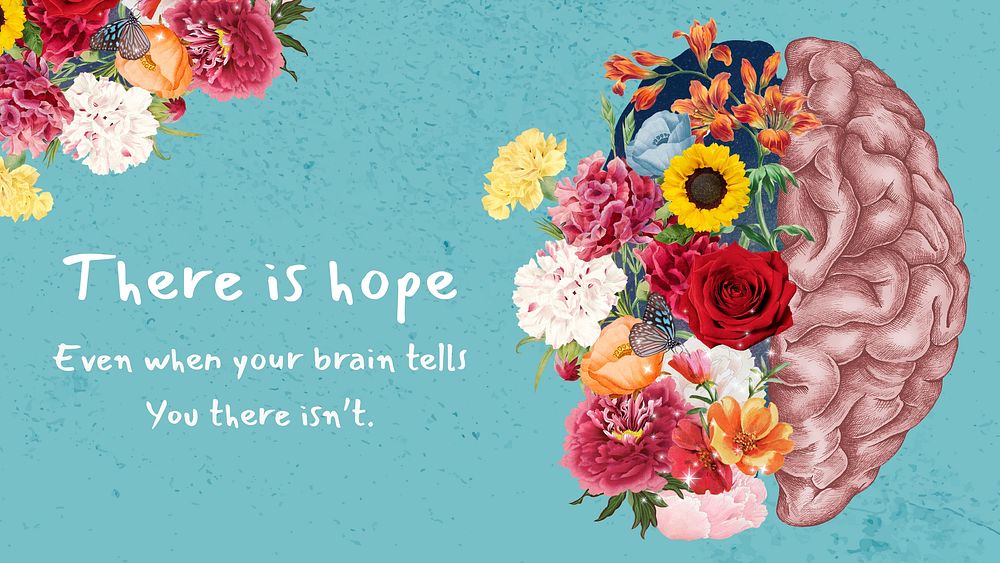 Floral aesthetic presentation template, surreal mental health quote vector