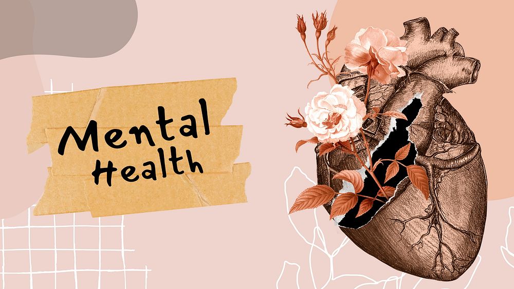 Mental health presentation template, floral surrealism design vector