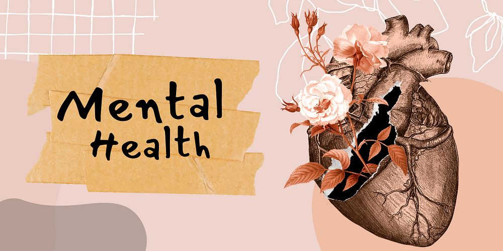 Mental health Twitter ad template, floral surrealism design vector