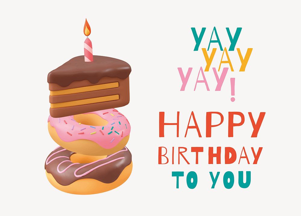 Birthday cake greeting card template, cute editable design psd