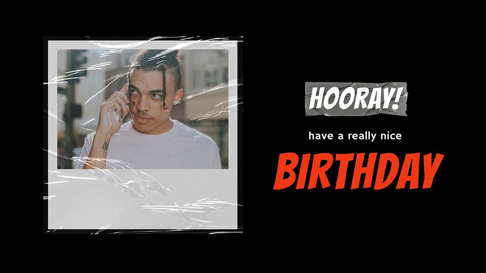 Instant film YouTube thumbnail template, birthday greeting card vector