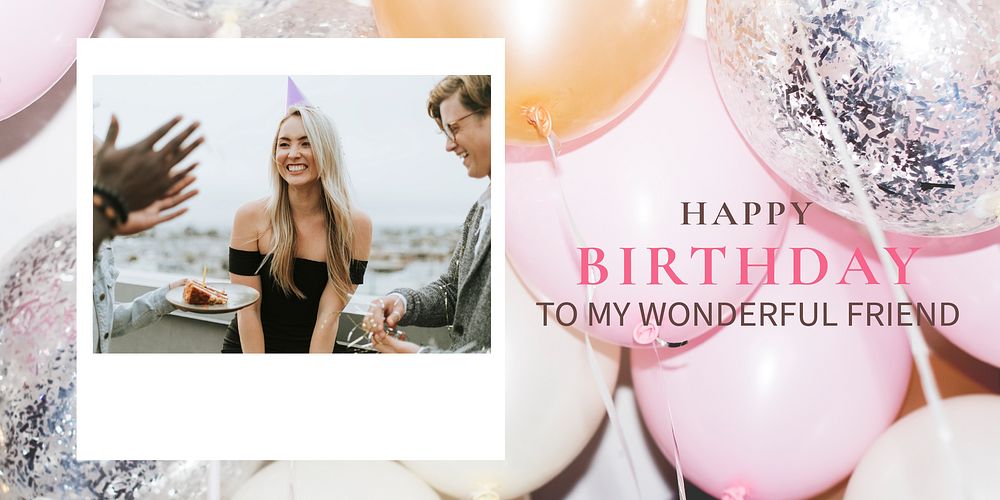 Feminine birthday Twitter post template, instant photo film frame vector