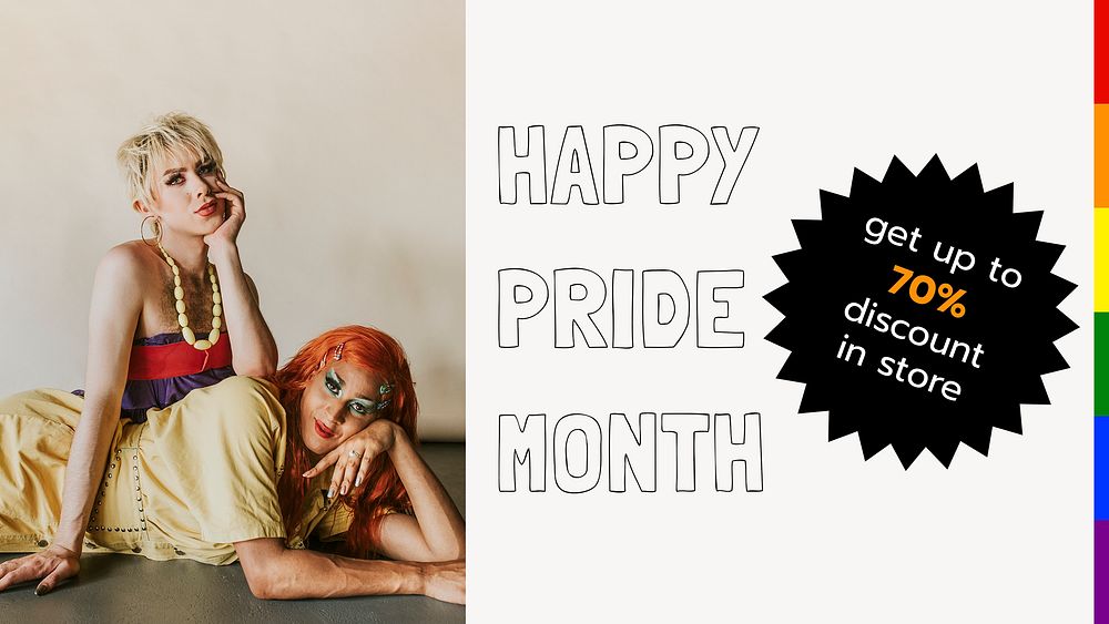 Pride month sale presentation template, drag queens photo psd