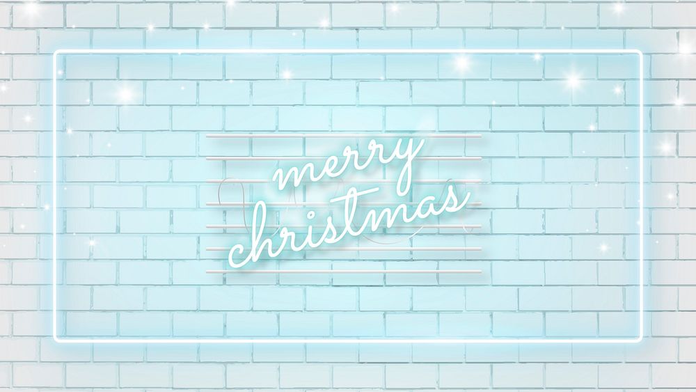 Blue neon on white brick background template vector