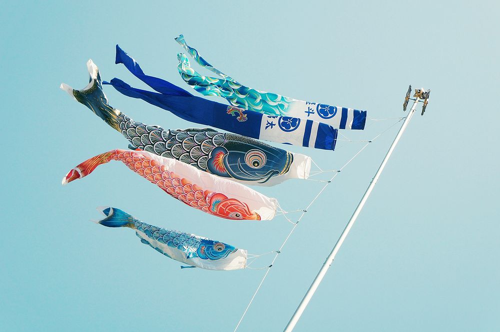 Koinobori, Japanese carp kites for children's day. Original public domain image from Wikimedia Commons