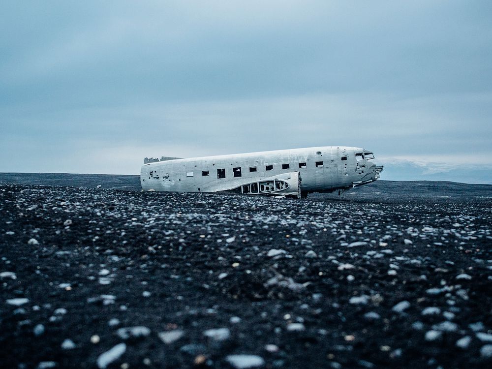 An Icelandic plane crash on a black sand beach. Original public domain image from Wikimedia Commons