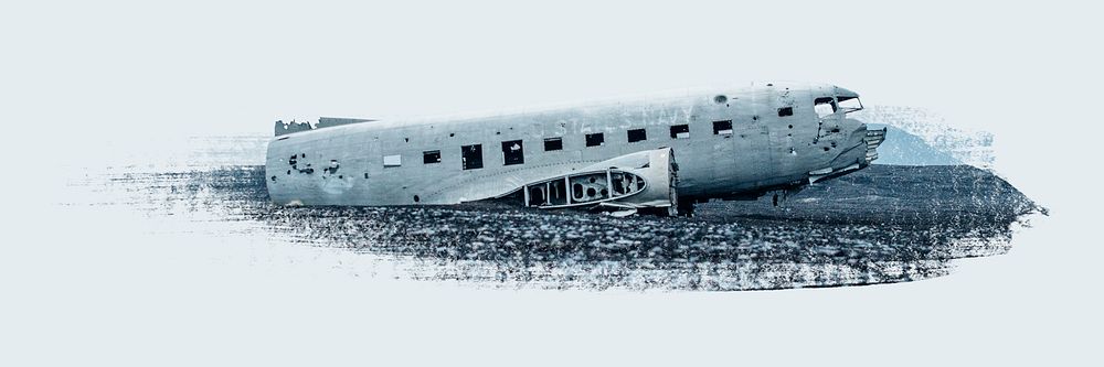 Icelandic plane crash on a black sand beach collage element psd