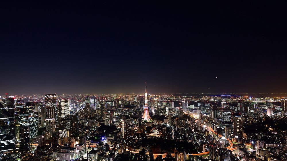 Night view of cityscape in Tokyo, Japan. Original public domain image from Wikimedia Commons