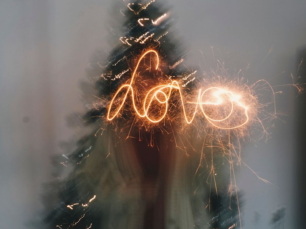 Sparkler spells out the word love. Original public domain image from Wikimedia Commons