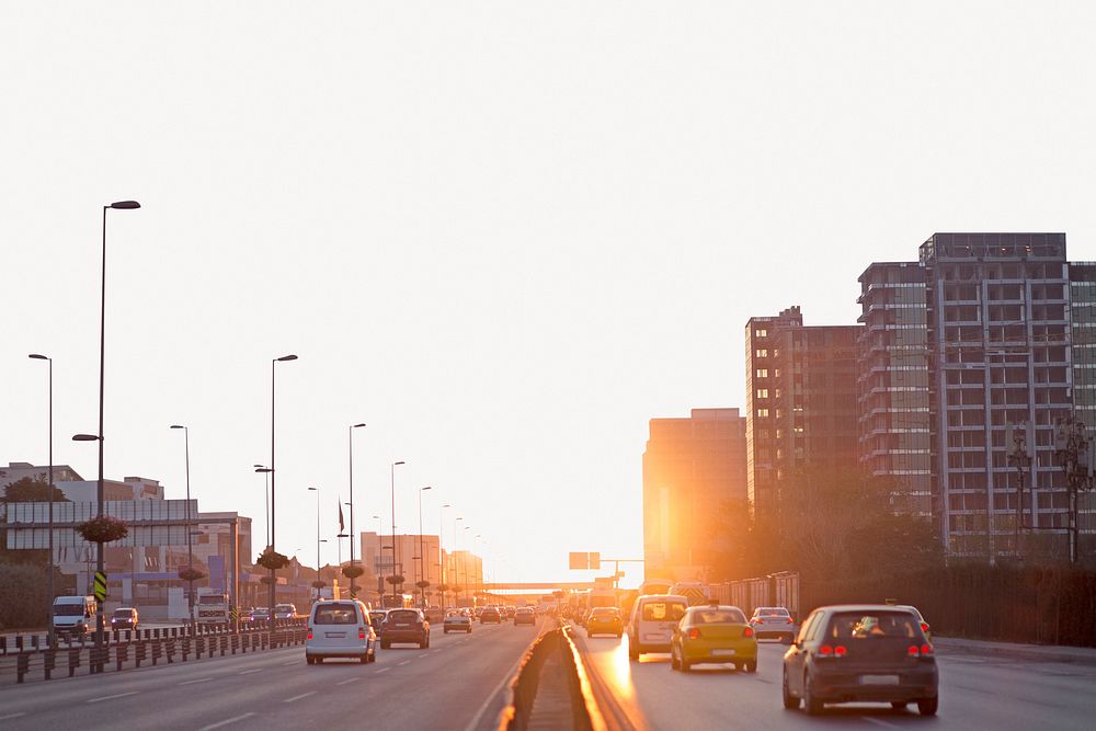 Highway sunset background, city aesthetic psd