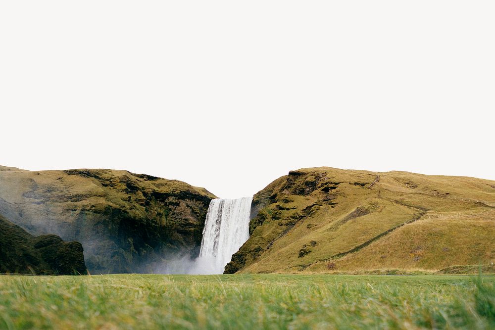 Icelandic waterfall landscape border, nature background psd