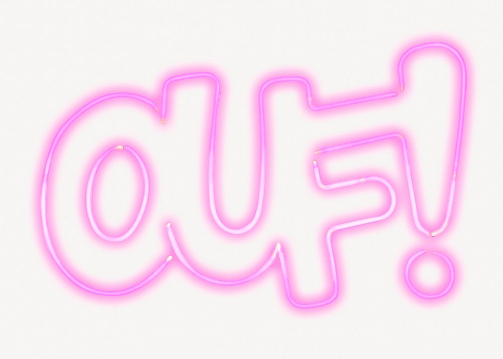 Ouf! typography sticker, pink neon image psd