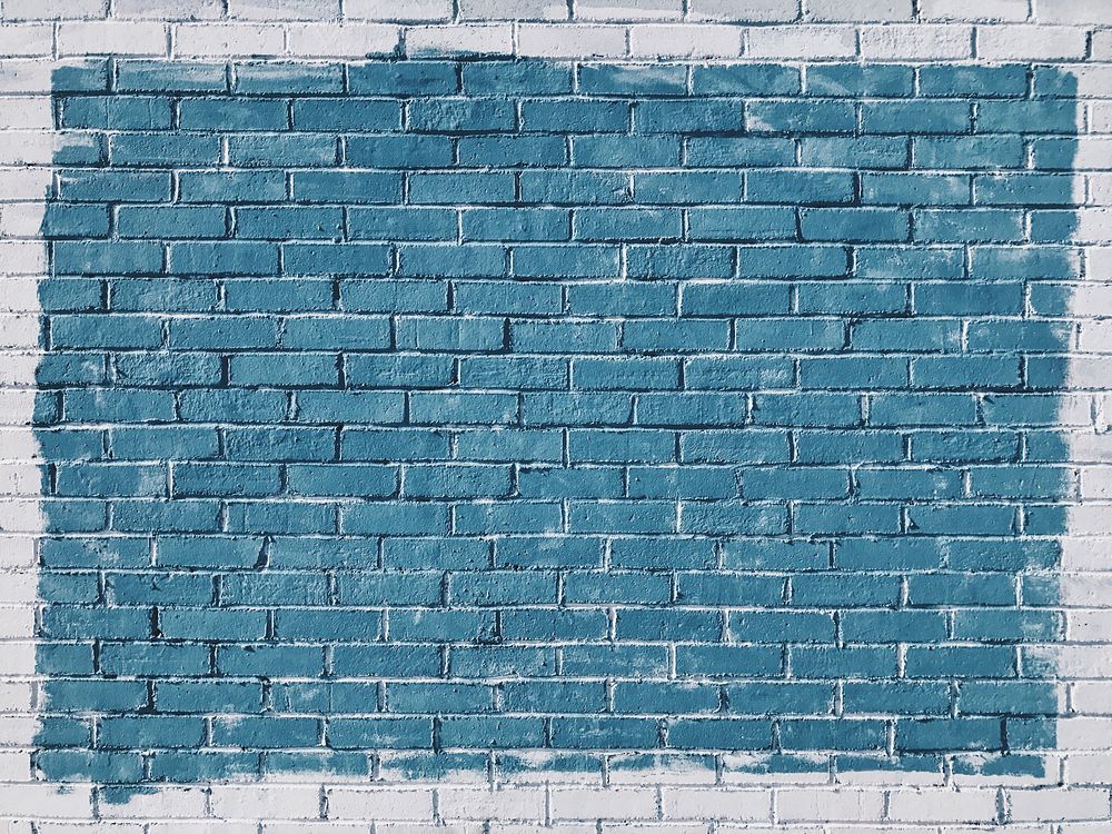 Blue painted rectangle on painted white brick wall. Original public domain image from Wikimedia Commons