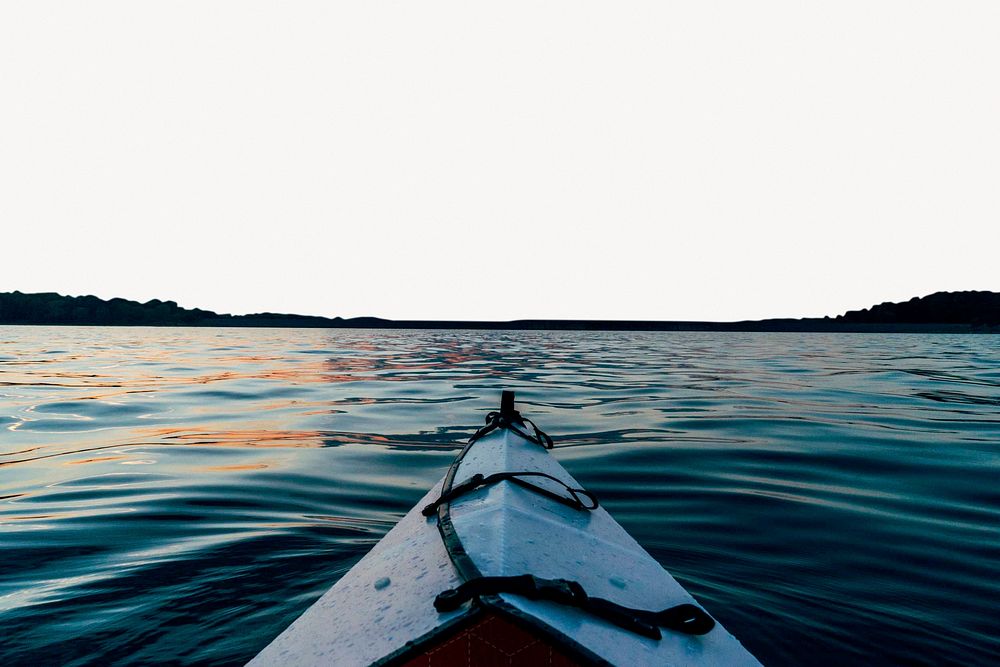 Lake kayak collage element, off white design psd