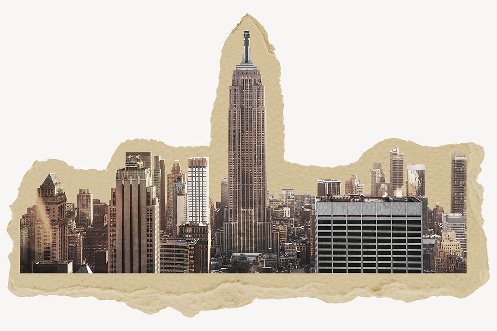 New York cityscape, ripped paper collage element