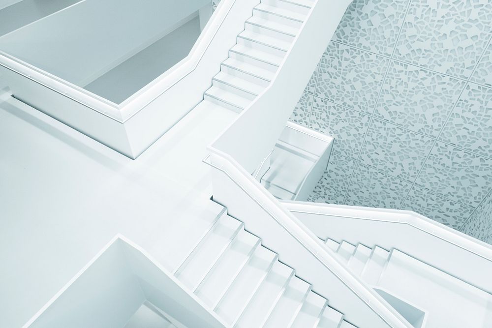 A snow-white stairway in a building in Cologne. Original public domain image from Wikimedia Commons