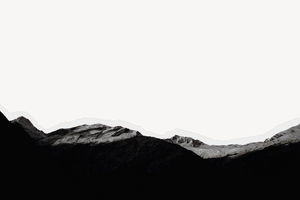 Dark mountain landscape background, ripped paper border