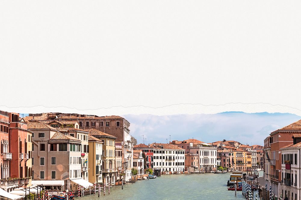 Venice city background, ripped paper, Europe aesthetic border