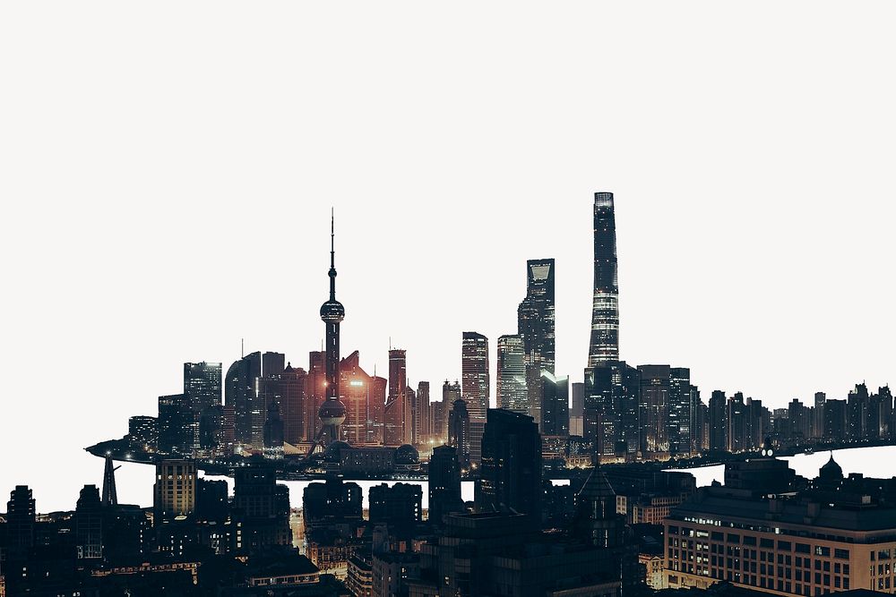 Shanghai skyline border collage element, travel destination psd