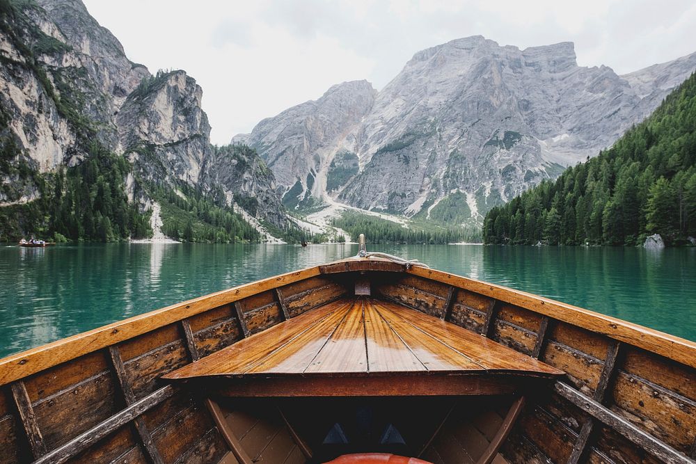 On a boat on Lago di Braies, Italy. Original public domain image from Wikimedia Commons