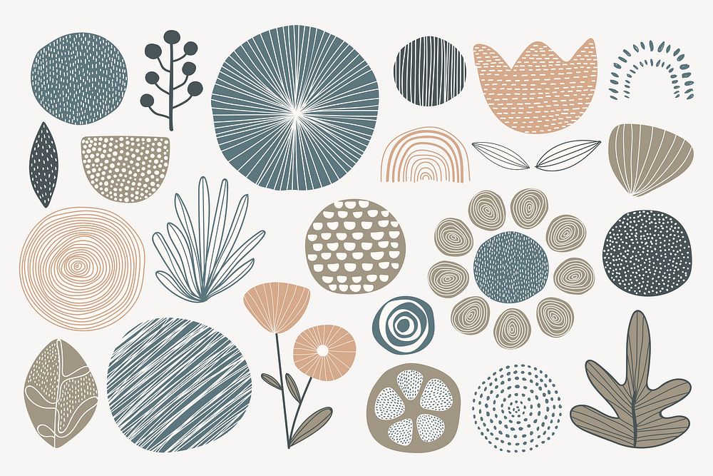 Nature collage element set, abstract design psd
