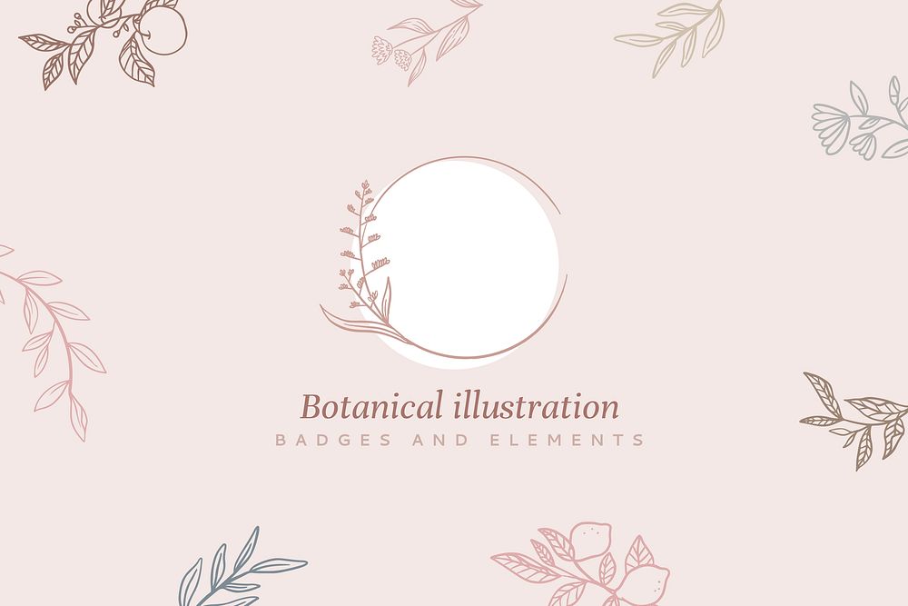 Round botanical badge on beige background vector