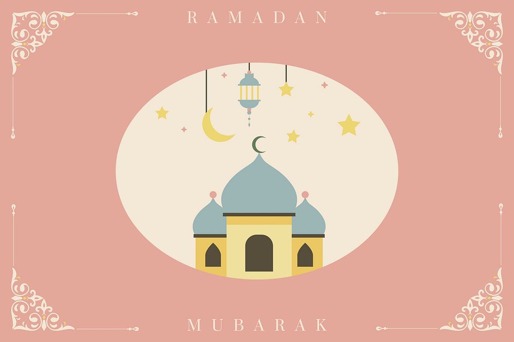 Pastel Ramadan Mubarak background psd with Islamic floral corners