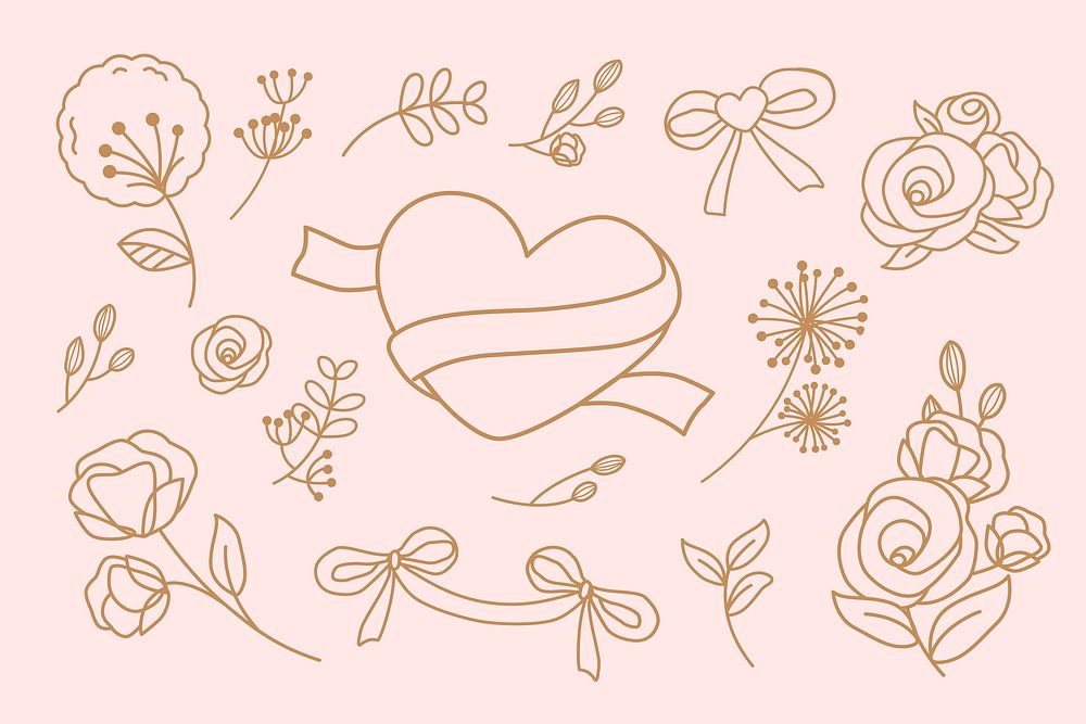 Heart and floral doodle collection vector