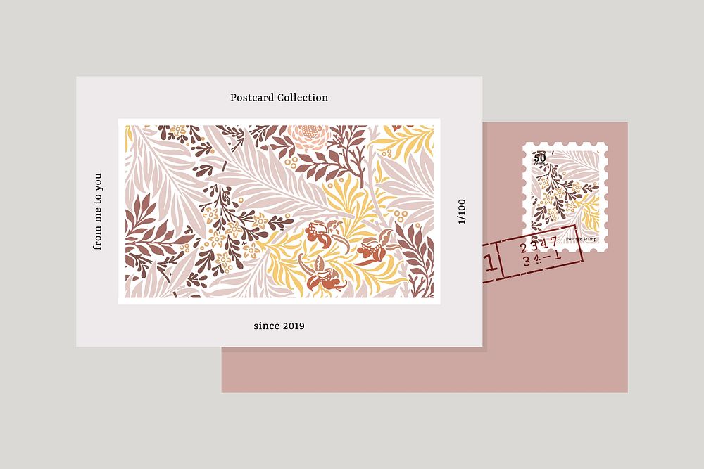 William Morris pattern postcard vector