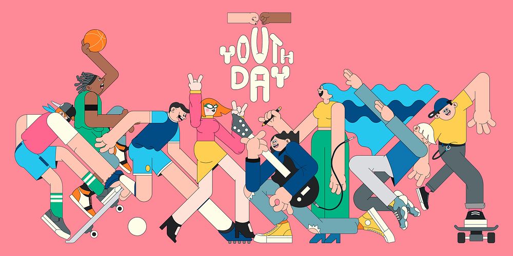 Youth day celebration pink background template vector