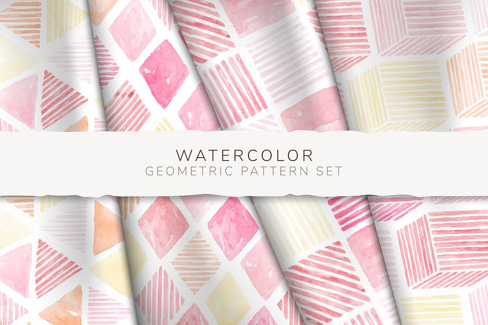 Pink watercolor geometric seamless patterned background vector set