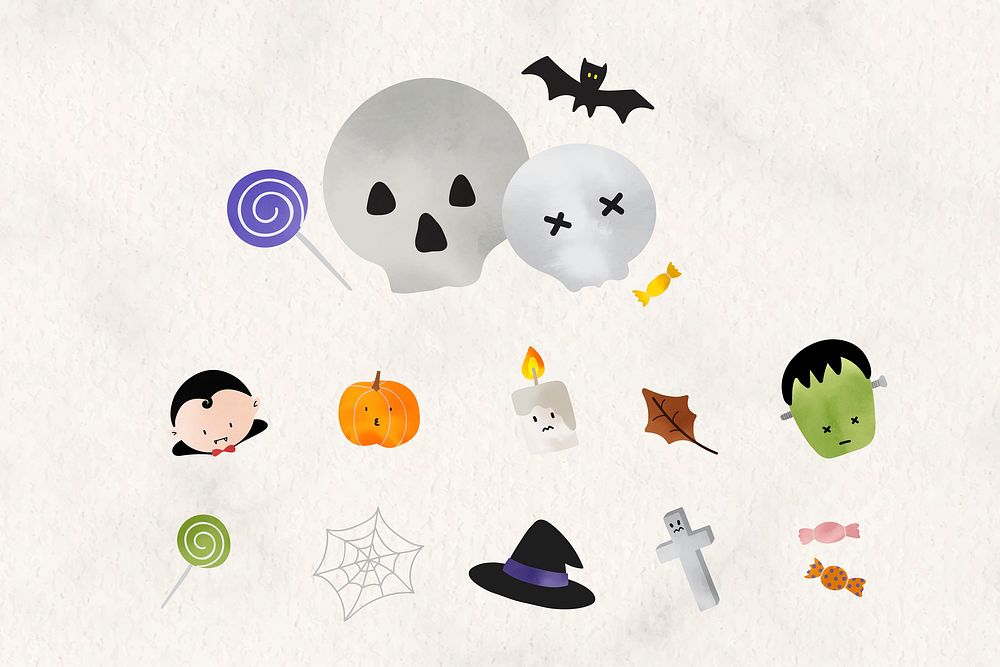 Cute Halloween design elements vector set