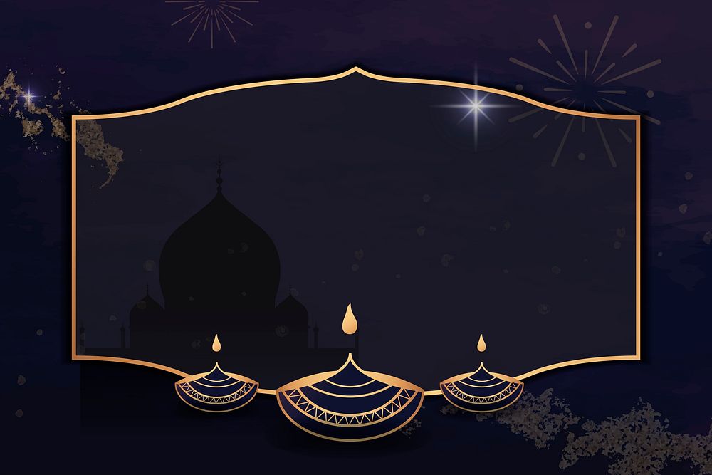Gold frame on Diwali pattern background vector