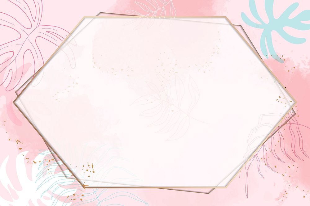 Pink hexagon watercolor frame vector