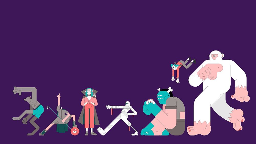 Halloween characters on purple background vector