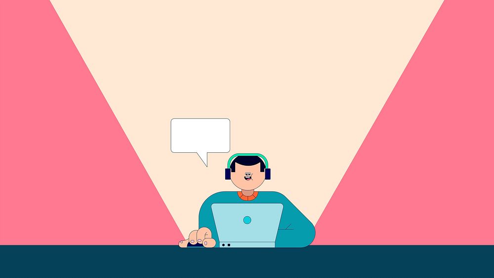 Illustration of young man texting on laptop vector