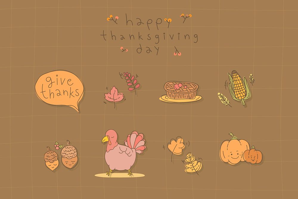 Thanksgiving doodle patterned on brown background vector