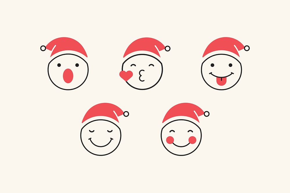 Black outline Santa emoticon set isolated on beige background vector