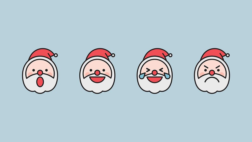 Santa emoticon set isolated on blue background vector