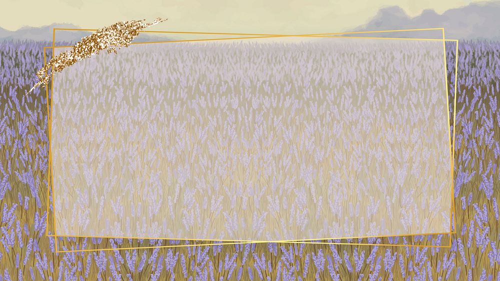 Gold frame on lavender patterned background template vector