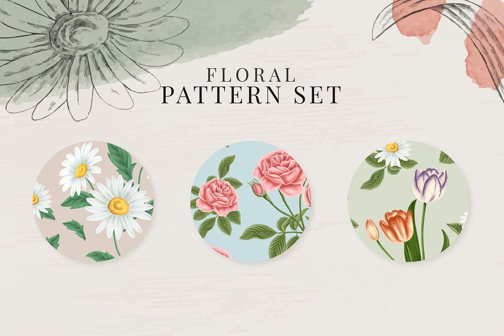 Hand drawn flowers patterned social template vector