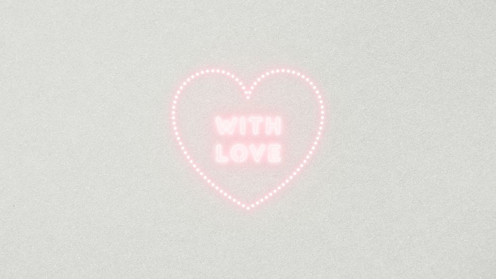Pink with love neon word in a heart illustration