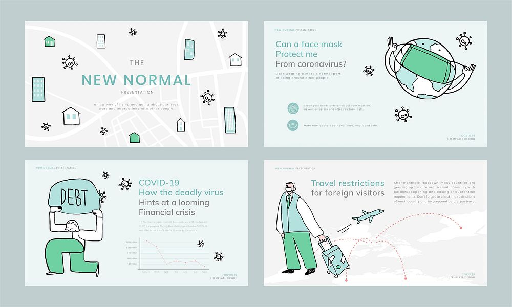 New normal lifestyle template vector business presentation doodle illustration set