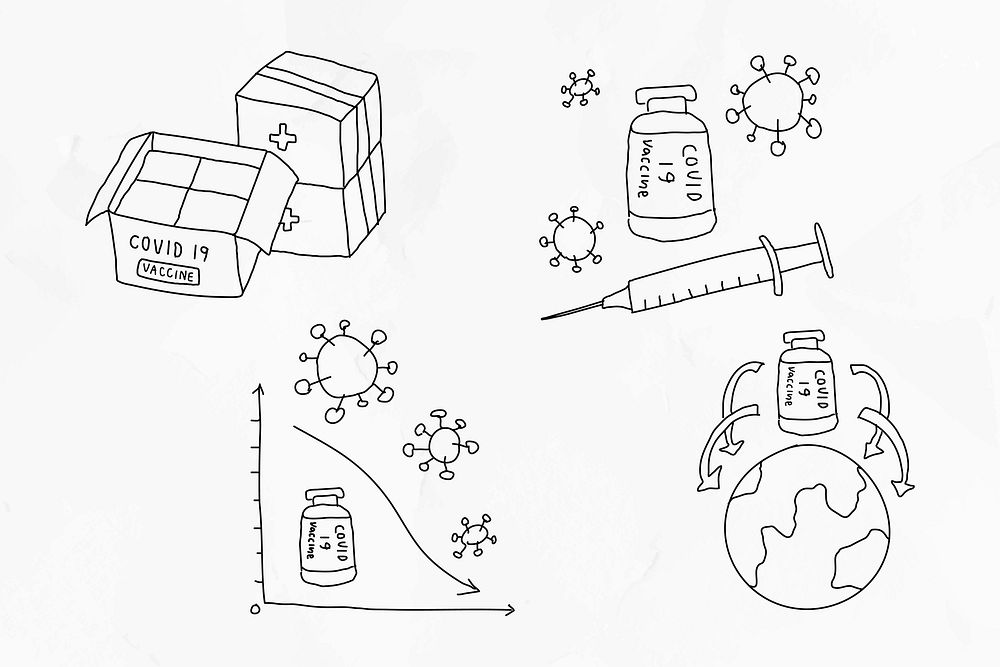 Covid 19 vaccine study vector doodles illustration