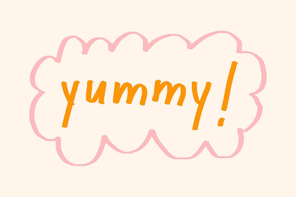 Yummy! doodle typography on a beige background vector