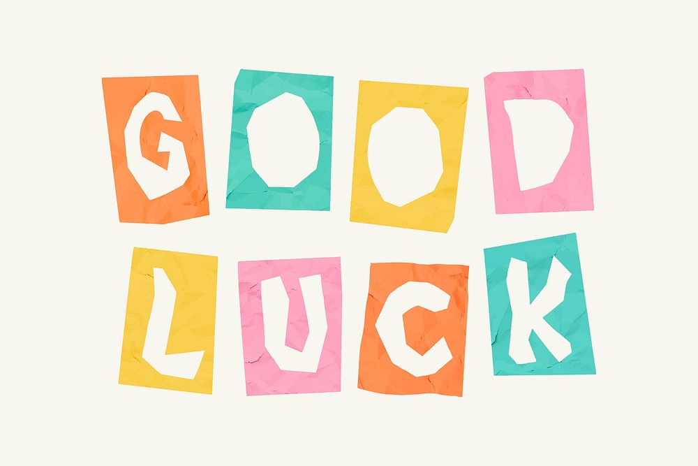 Cute GOOD LUCK word paper cut vector typography font