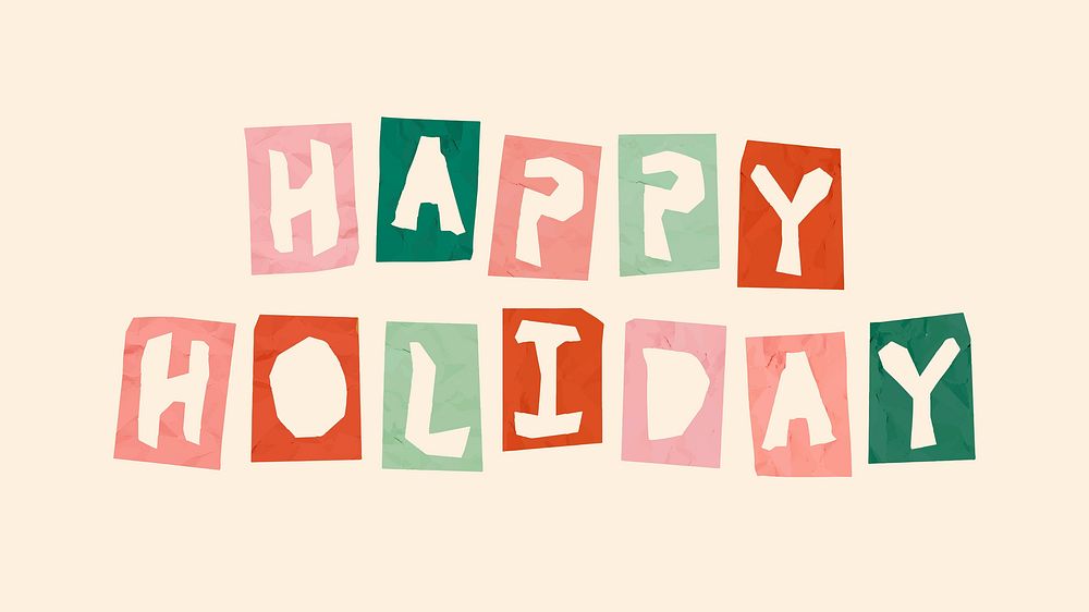 HAPPY HOLIDAY phrase paper cut vector typography font