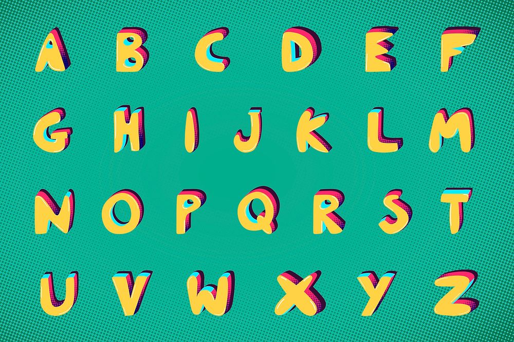 A-Z bold funky font alphabet typography  set