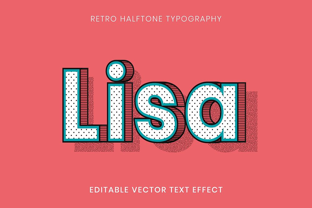 Lisa name halftone editable vector text effect typography