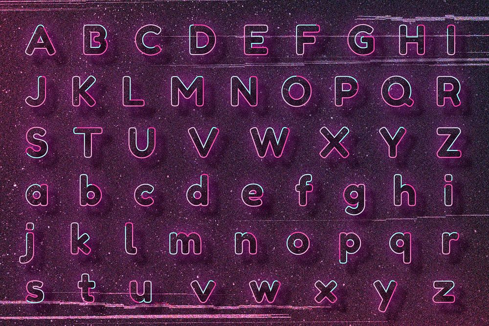 Alphabet vector pink neon font typography set